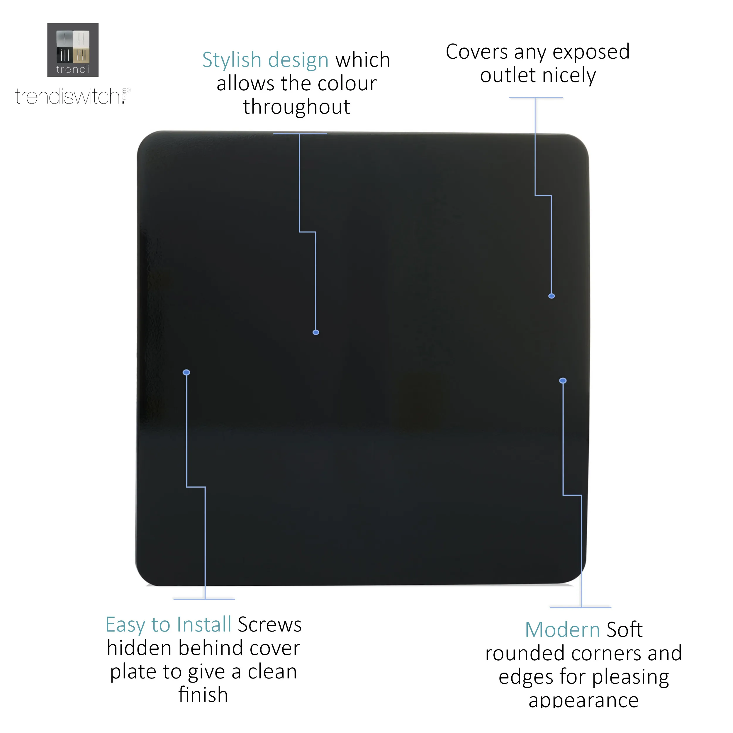 1 Gang Blanking Plate Piano Black ART-BLKBK  Trendi Piano Black